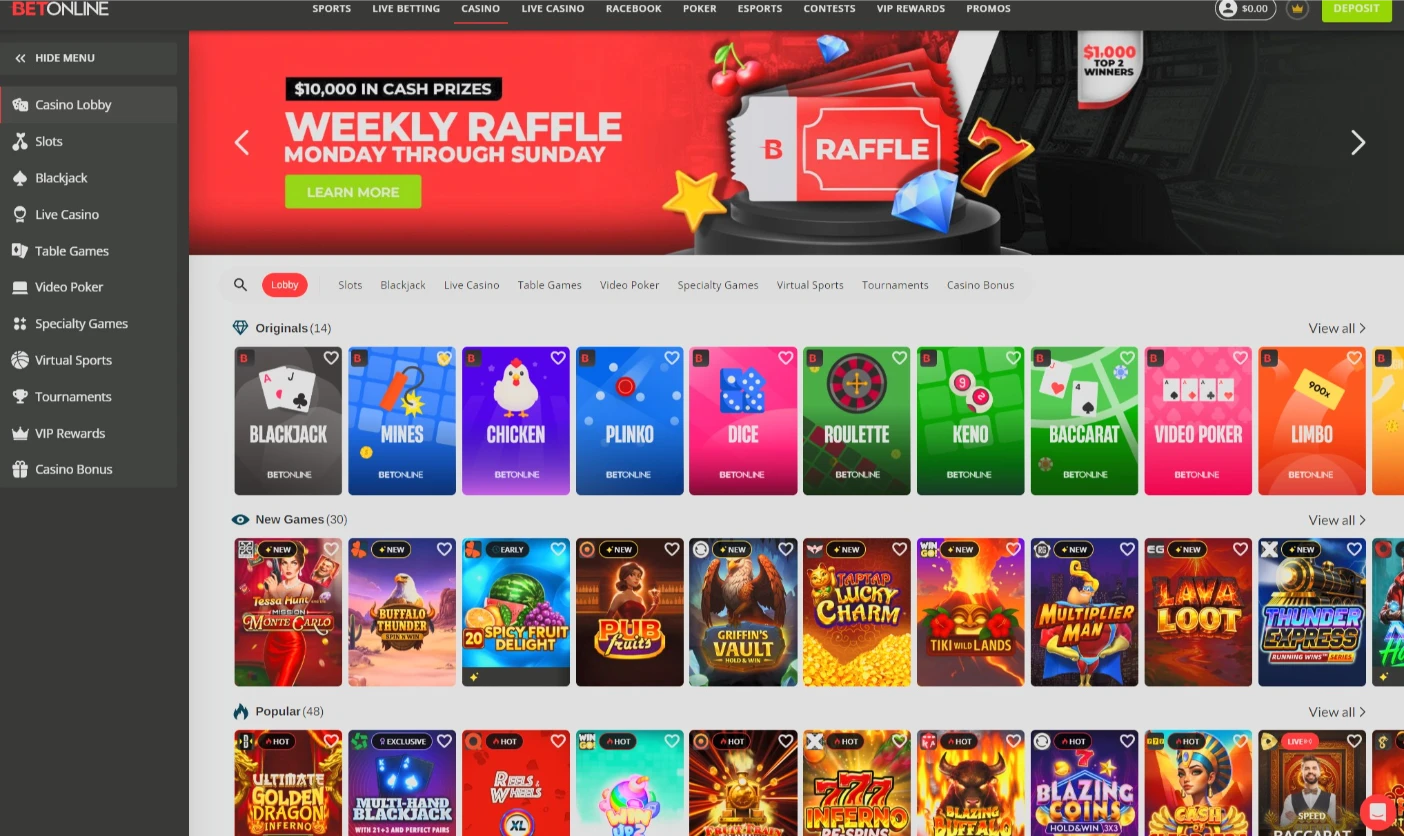 BetOnline Modern Casino Lobby