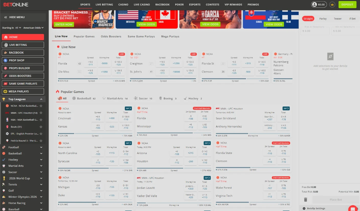 BetOnline Sportsbook Interface