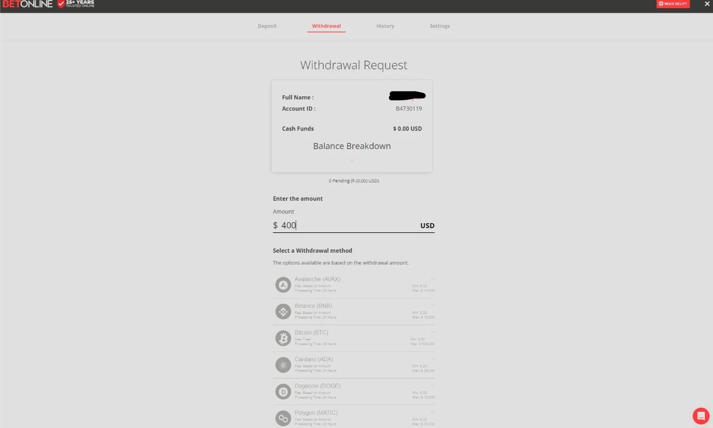 betonlone withdrawal from cashier