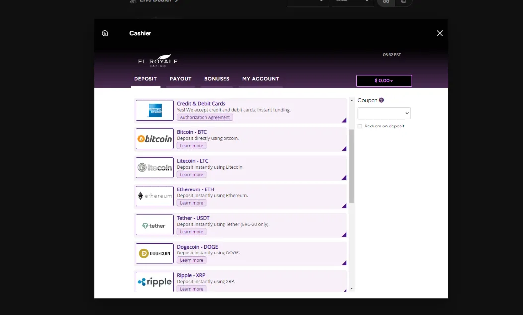 el royale casino banking mehtods