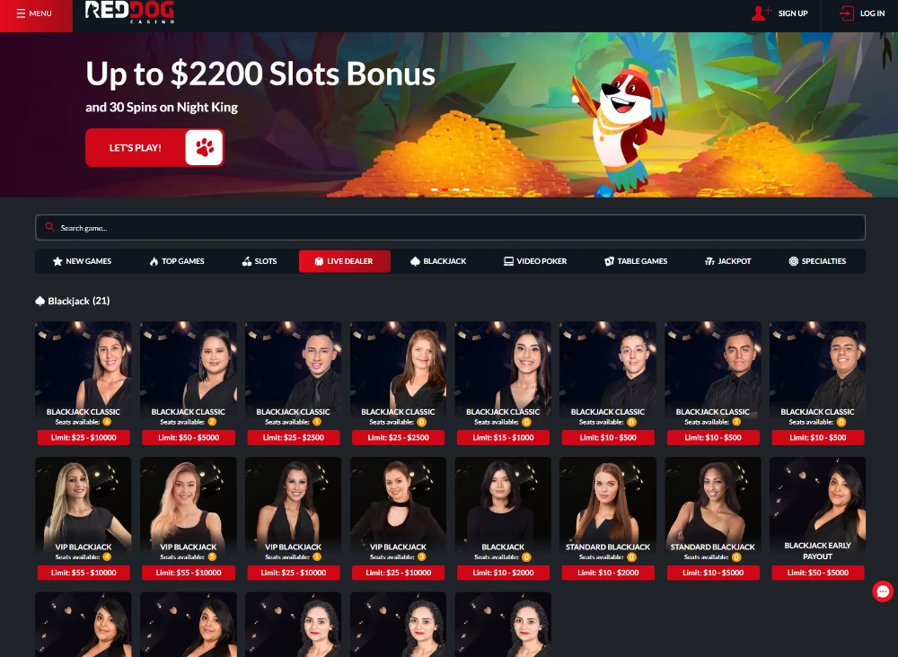 red dog casino live dealer