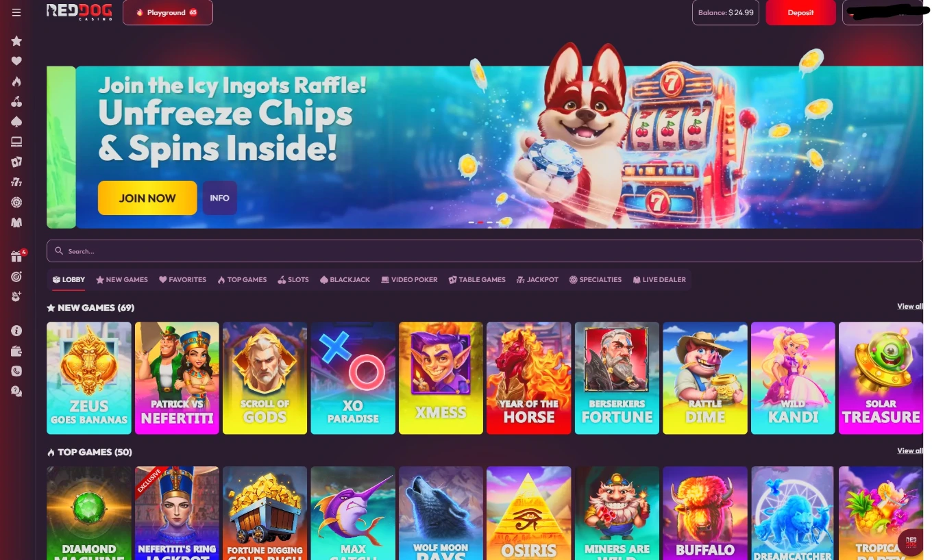 Red Dog Casino Multi-Studio Lobby Interface