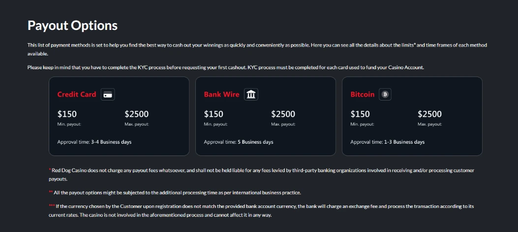 red dog casino withdraw options