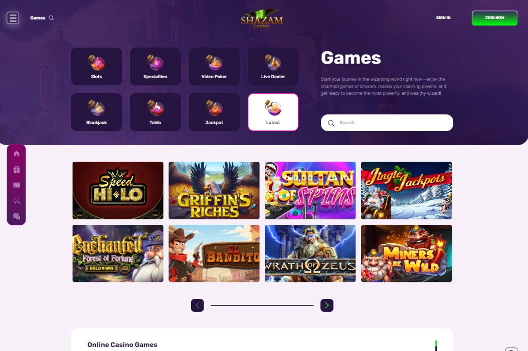 shazam casino games