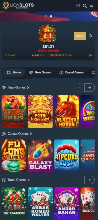 Lion Slots Mobile Web App