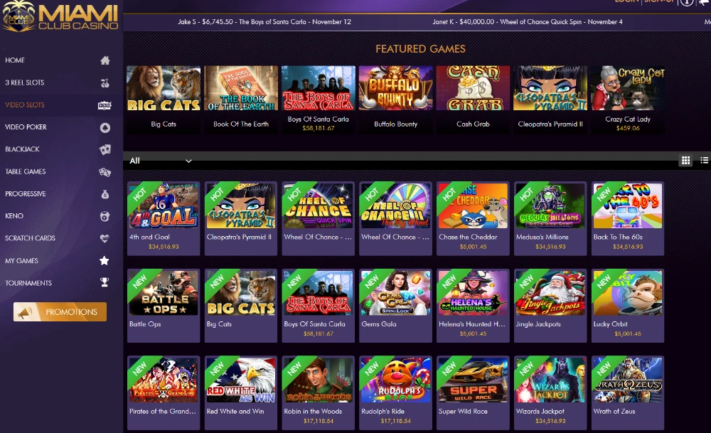 miami club casino games