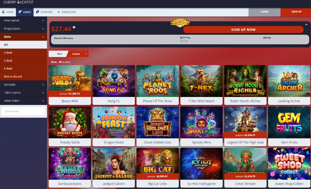 cherry jackpot casino games