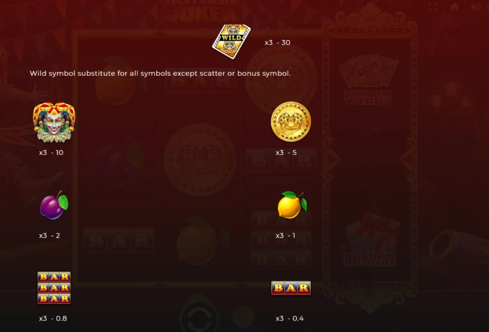 lucky golden joker paytable