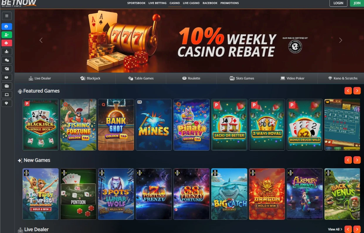 BetNow Digital Casino Lobby