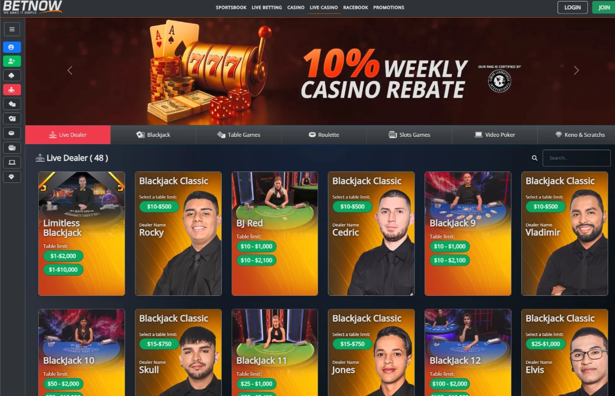 BetNow Live Dealer Tables