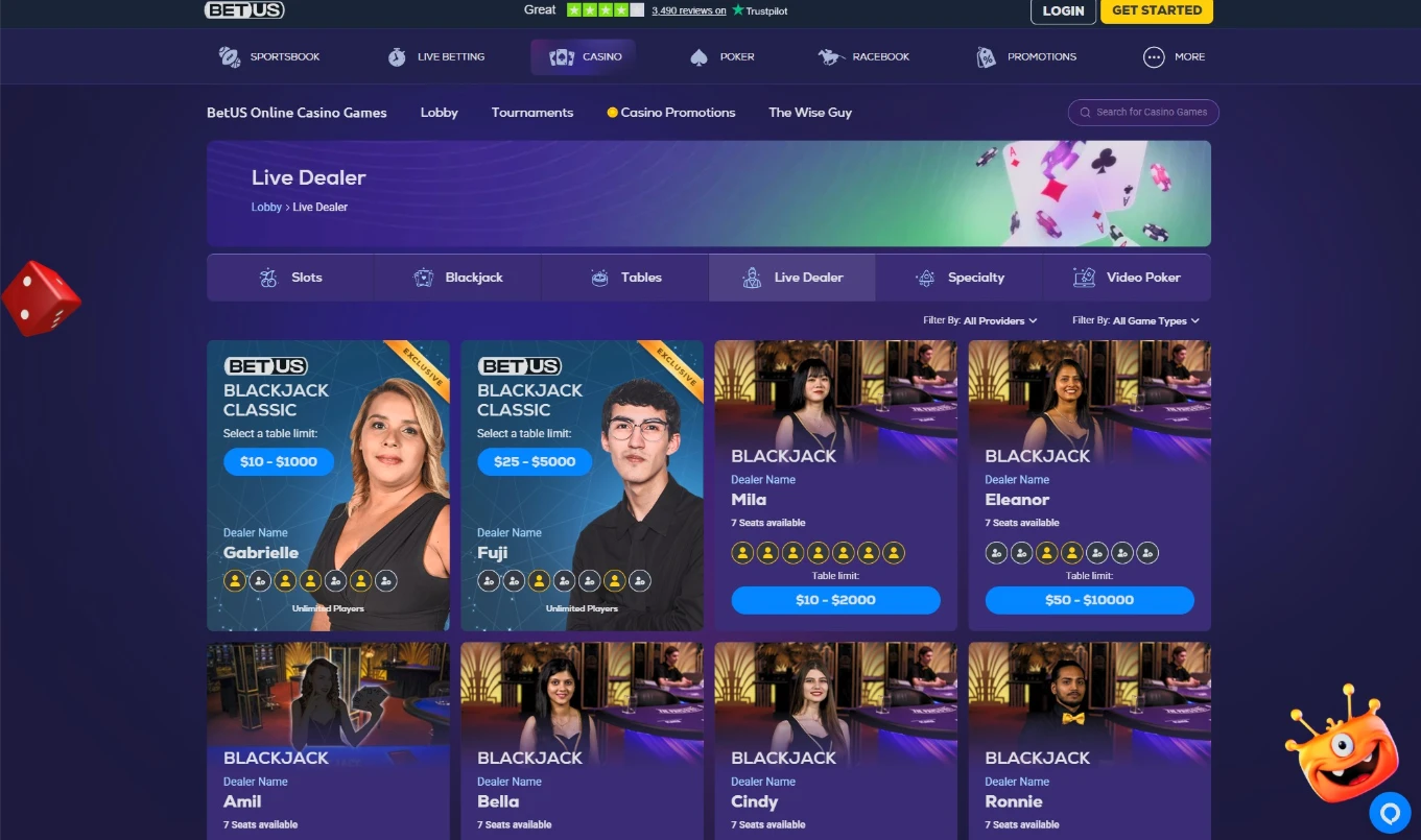 BetUS Live Dealer Streams