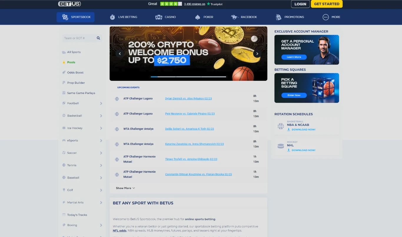 BetUS Main Sportsbook Interface