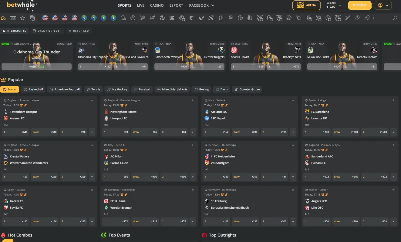 BetWhale Sportsbook Interface