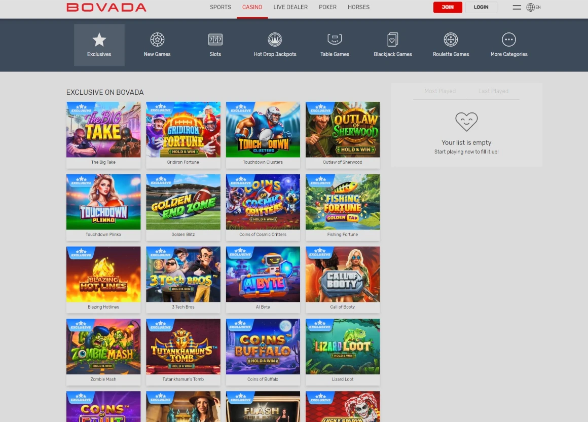 Bovada Casino Slots Lobby