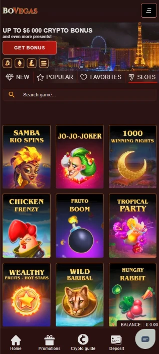 BoVegas Mobile Browser Interface