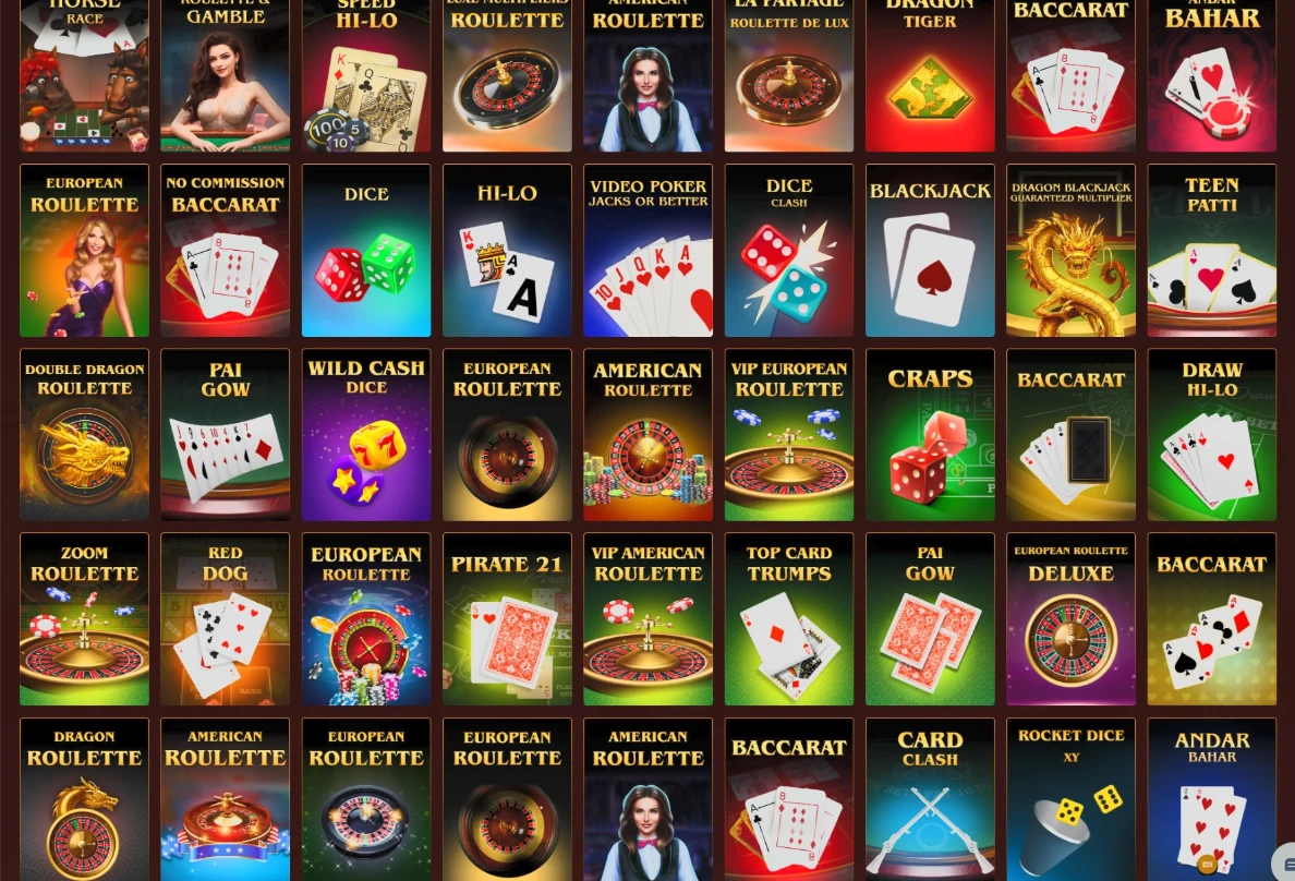 BoVegas Casino RNG Table Games Lobby