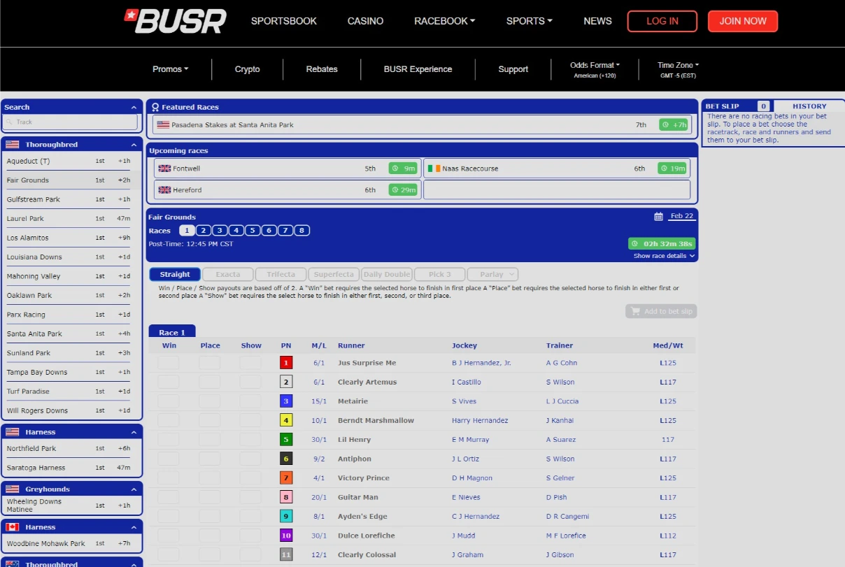 BUSR Global Racebook Interface