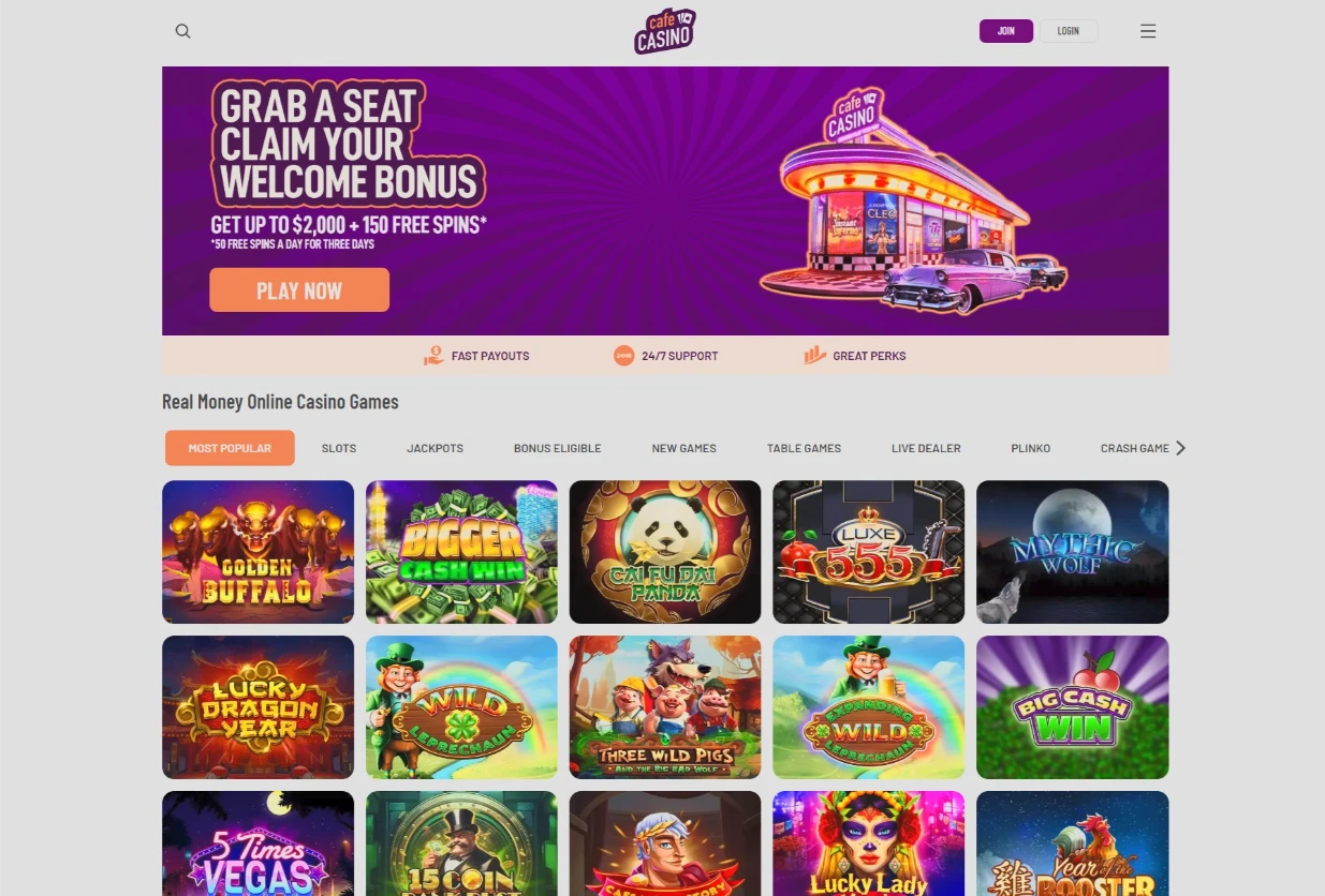 Cafe Casino Main Lobby Interface 2026