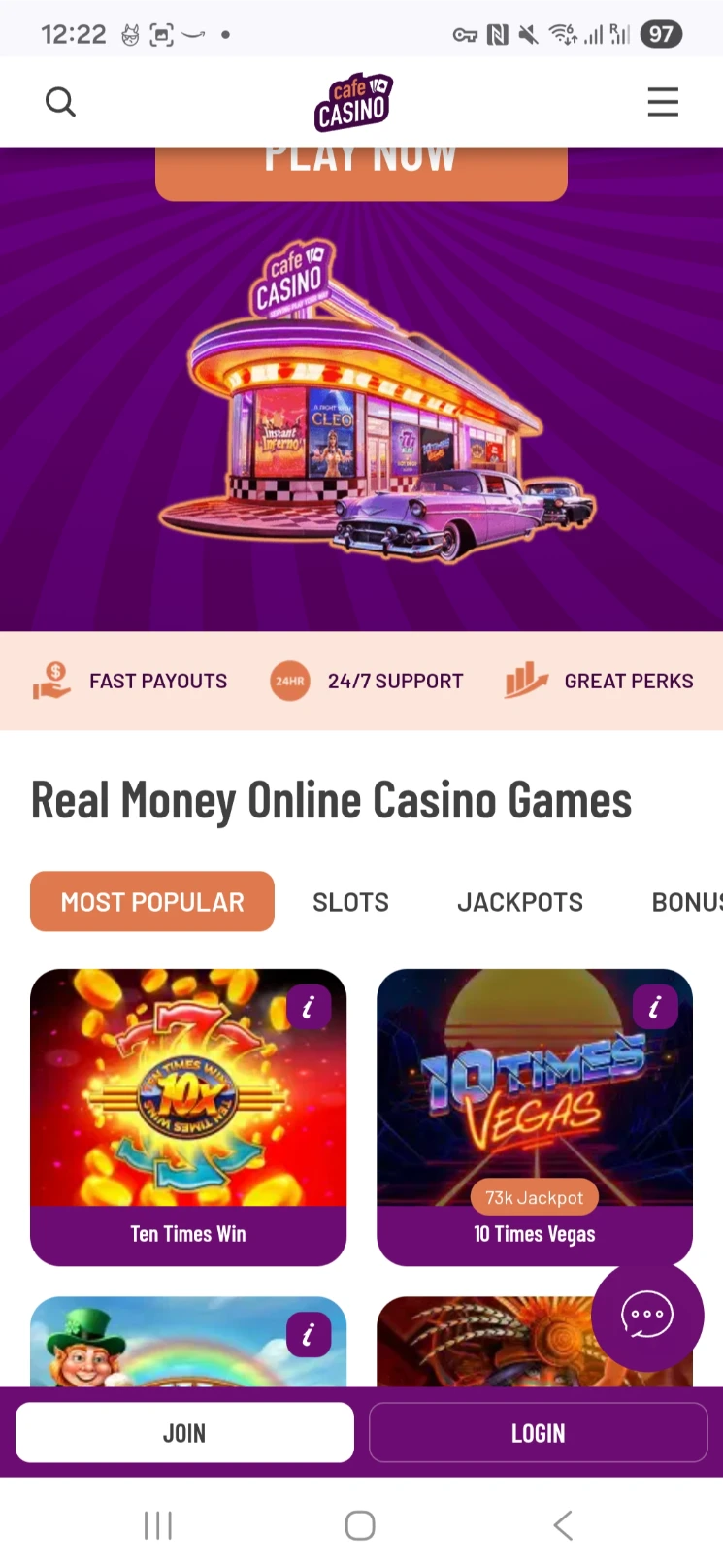 Cafe Casino Mobile Layout