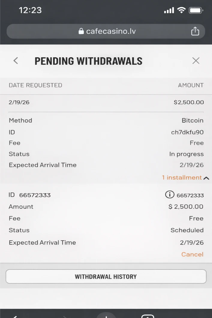 Cafe Casino Verified Bitcoin Payout February 2026