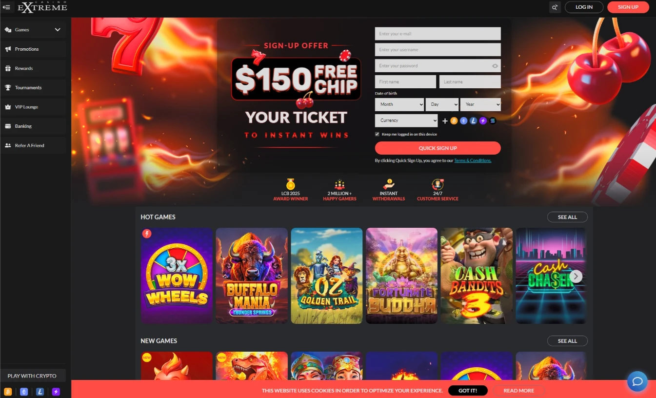 Casino Extreme Main Dashboard Displaying Games