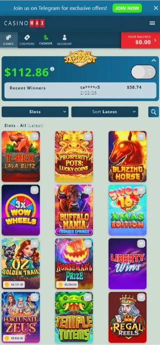 CasinoMax Mobile Browser Interface