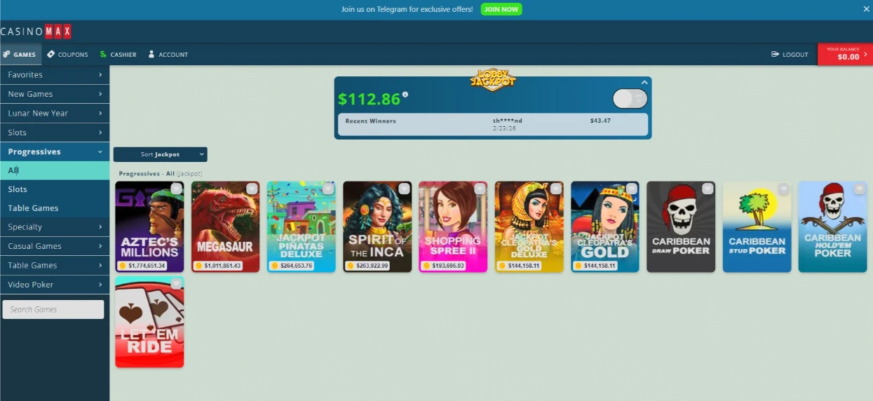 CasinoMax Progressive Jackpot Slots