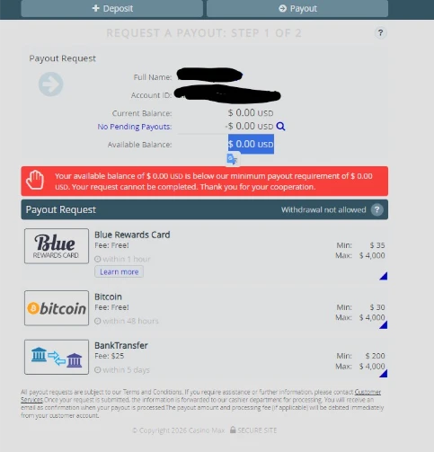 CasinoMax Withdrawal Methods and Fiat Fees