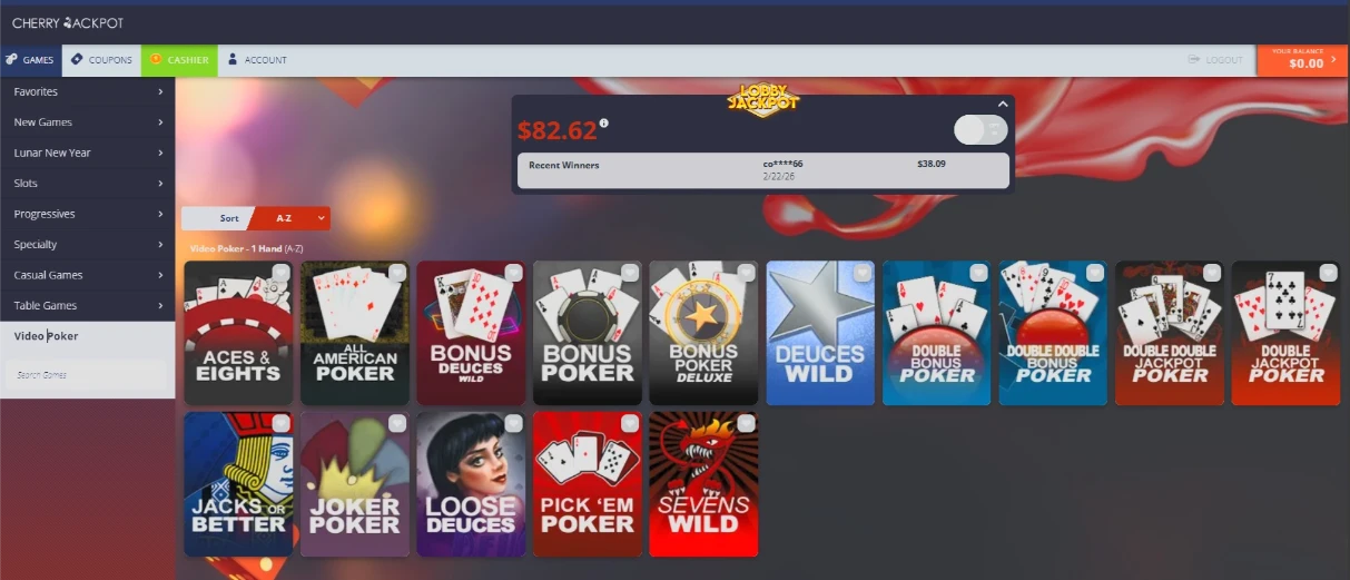 Cherry Jackpot Dedicated Video Poker Suite