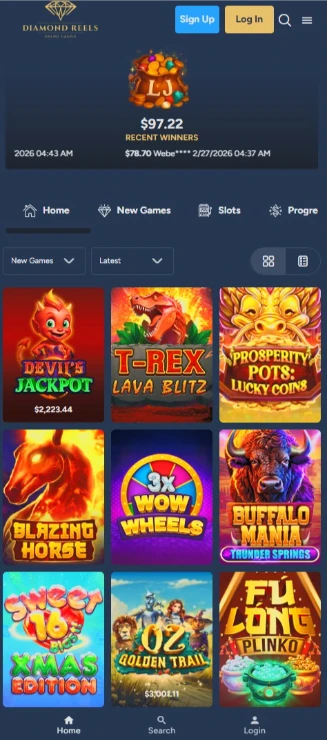 Diamond Reels Mobile Browser Interface