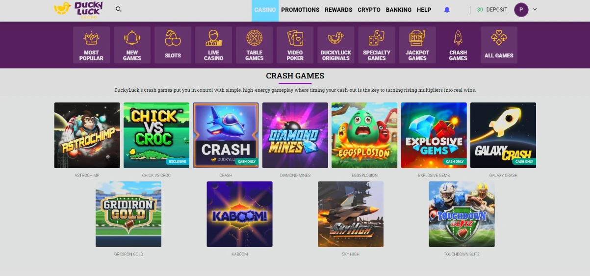 DuckyLuck Crypto Crash Games Section