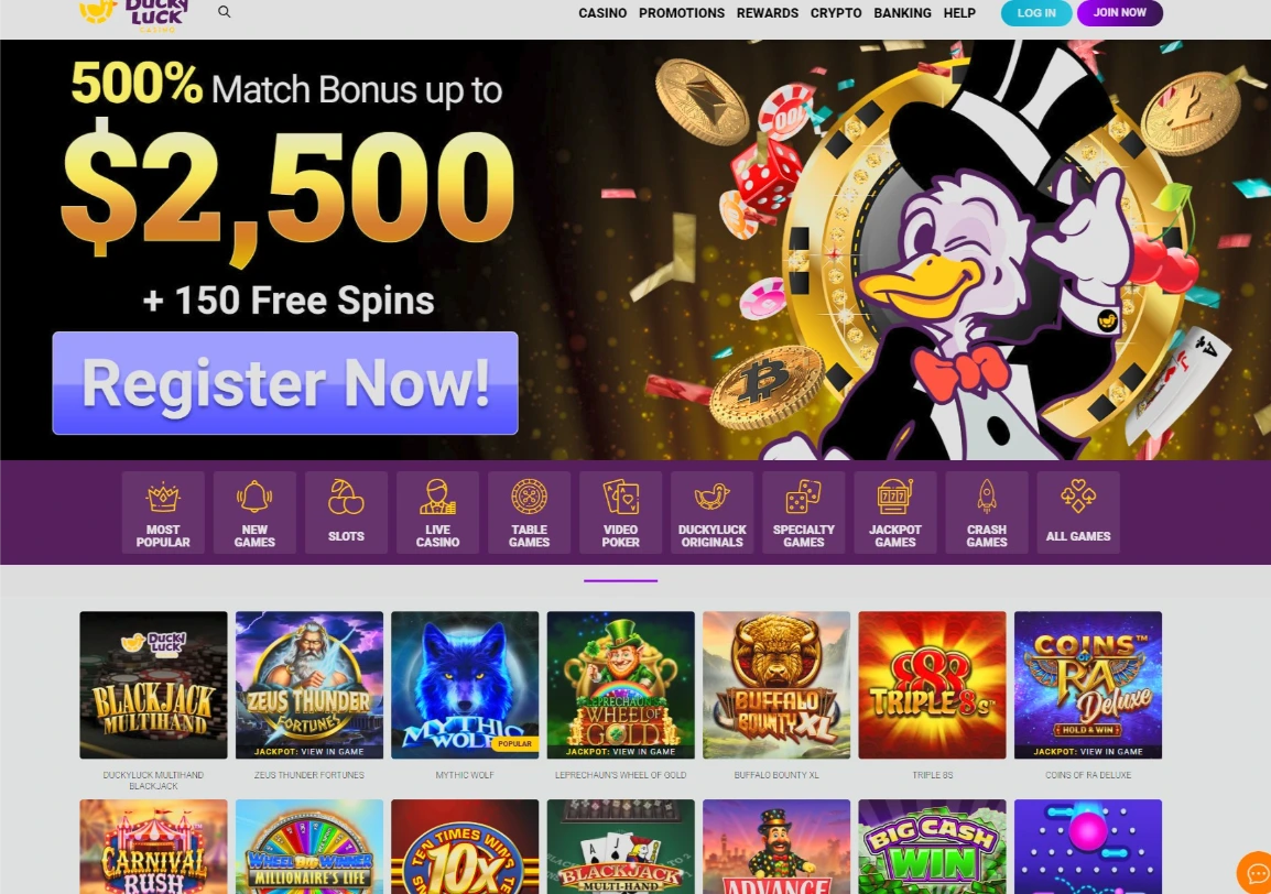 DuckyLuck Casino Main Dashboard Lobby