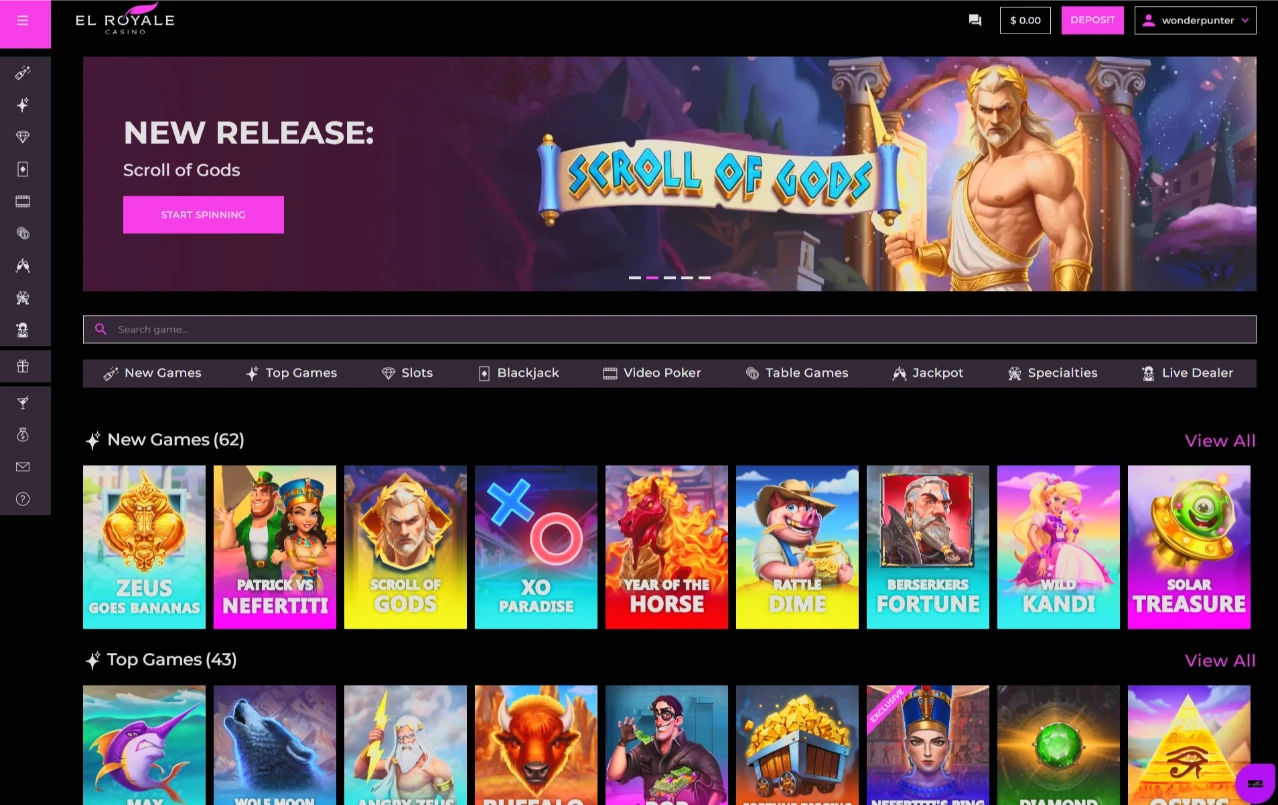 El Royale Casino Main Lobby Interface