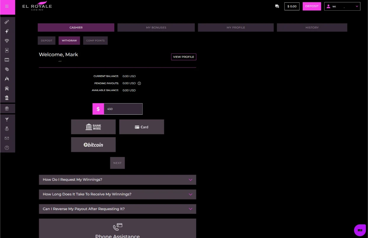 El Royale Casino Withdrawal Interface and Limits