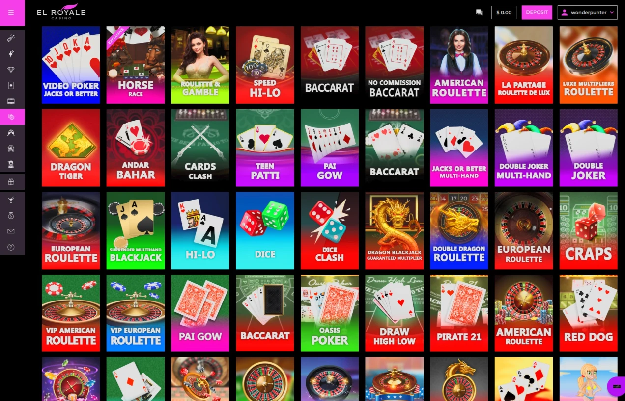 El Royale Casino Table Games Interface