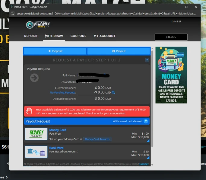 Island Reels Outbound Withdrawal Area