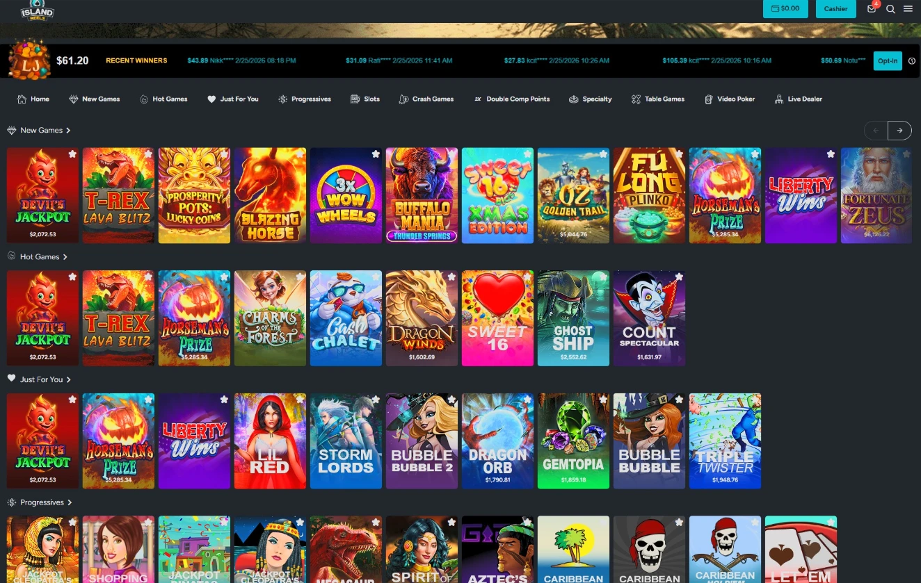 Island Reels Main Casino Lobby Interface