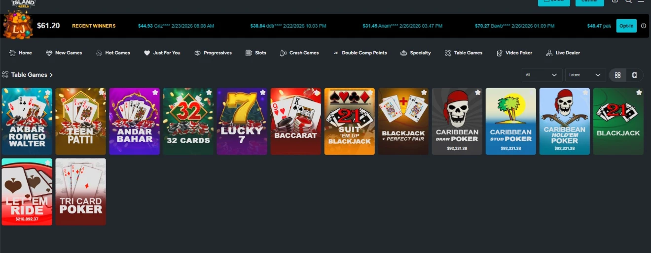 Island Reels Digital Table Games