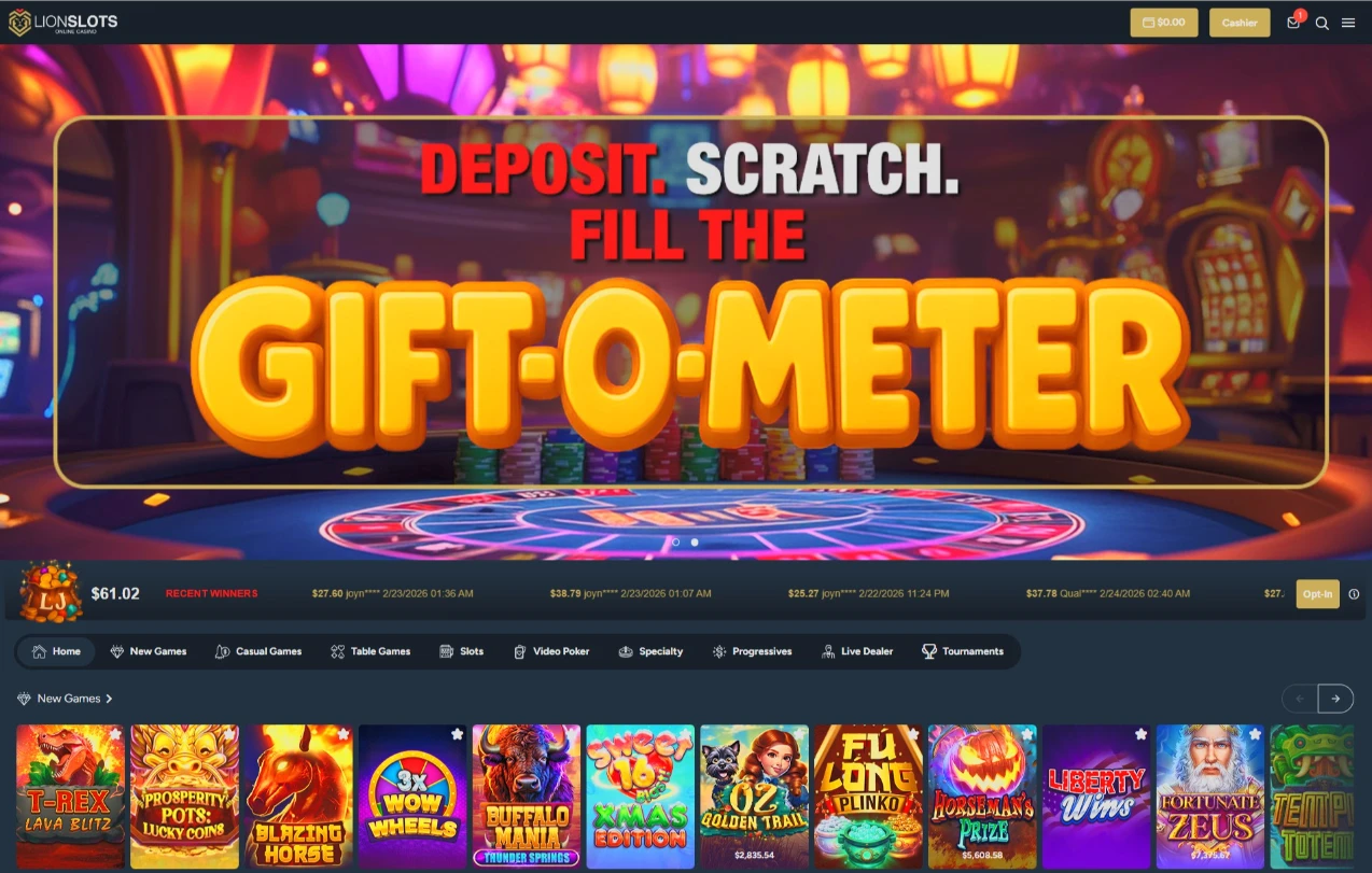 Lion Slots Main Lobby Interface