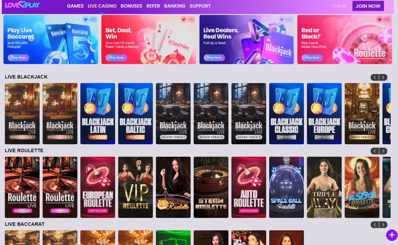 Love2Play Live Casino Tables