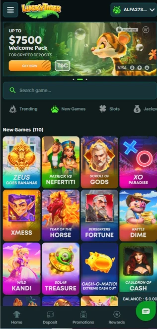 Lucky Tiger Mobile Browser Interface