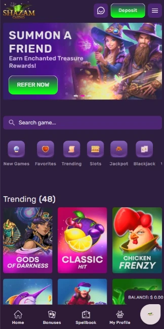 Shazam Casino Mobile Web Application