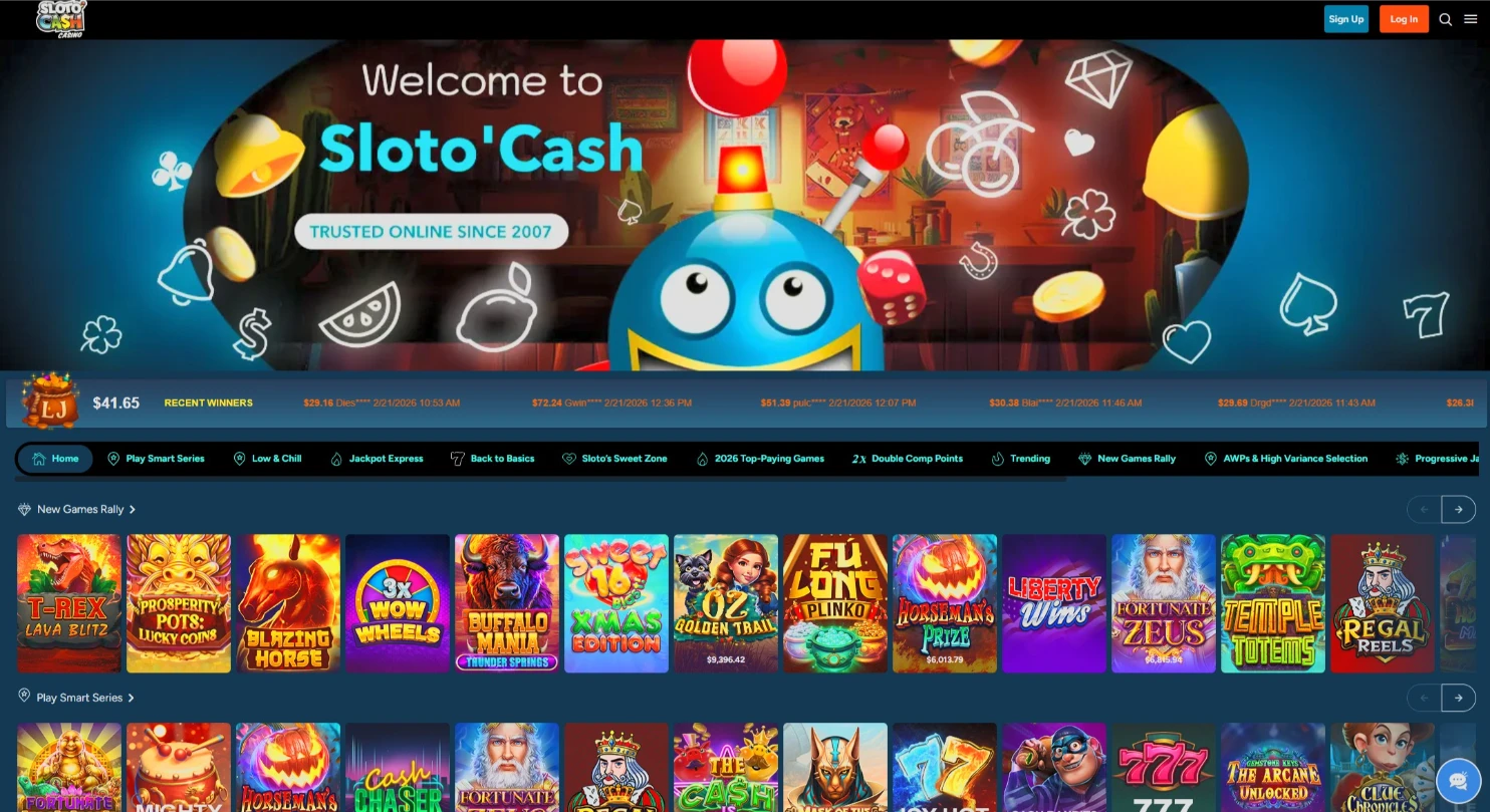 Sloto Cash Main Lobby Interface 2026