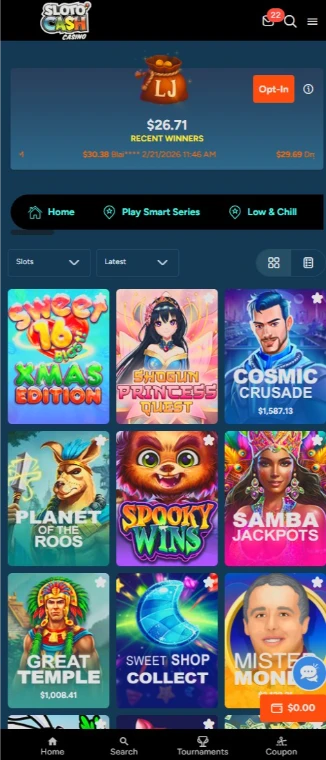 Sloto Cash Mobile Browser Interface