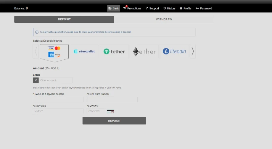 Slots Capital Deposit Methods and Cashier Interface
