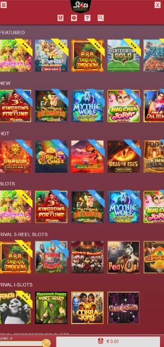 Slots Capital Mobile Web App Interface