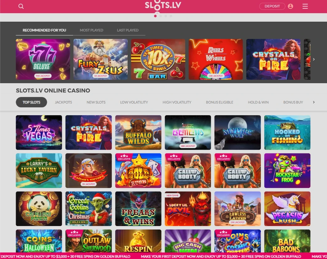 Slots.lv Main Casino Lobby 2026