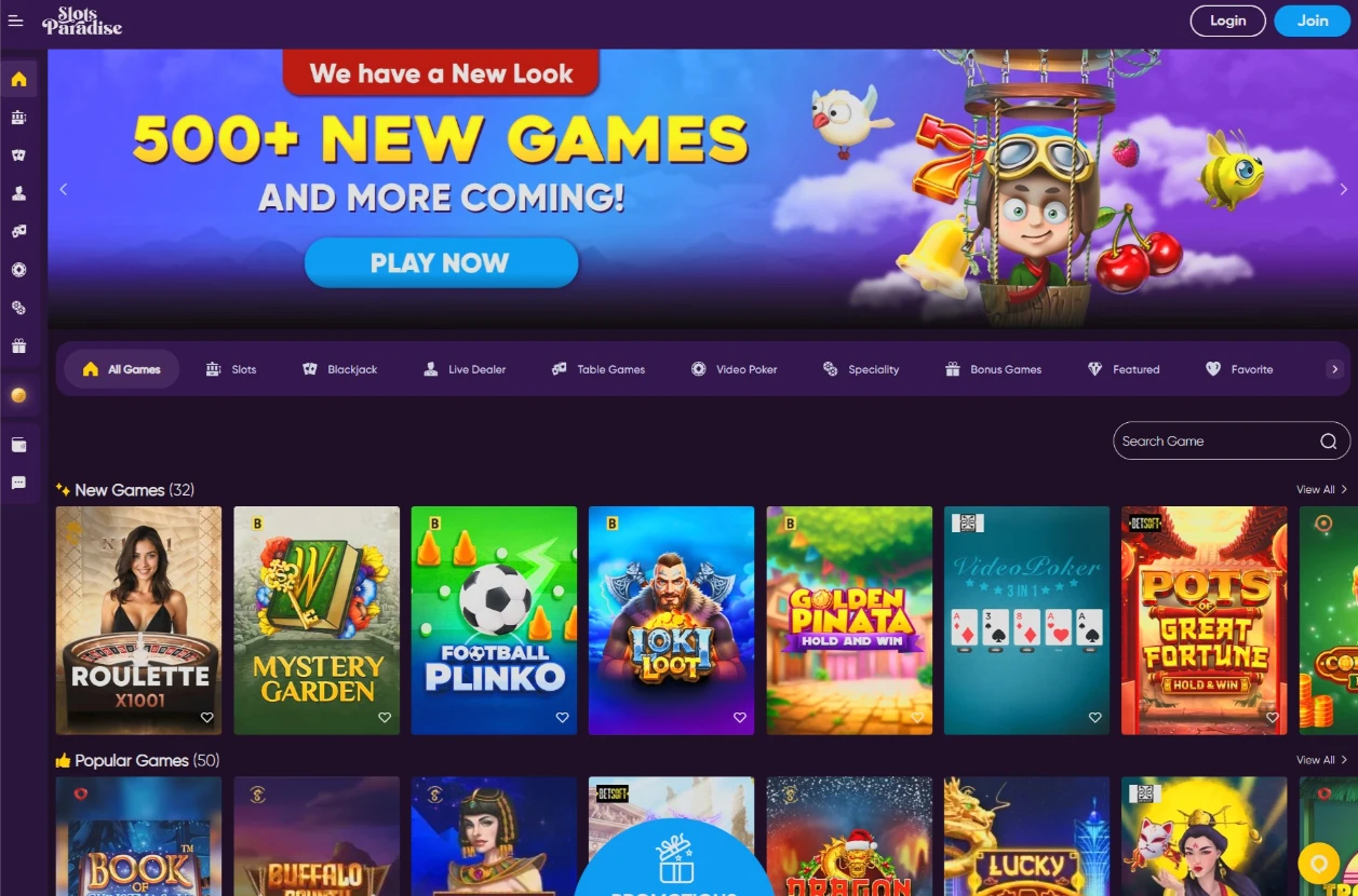 Slots Paradise 2026 Main Lobby Dashboard