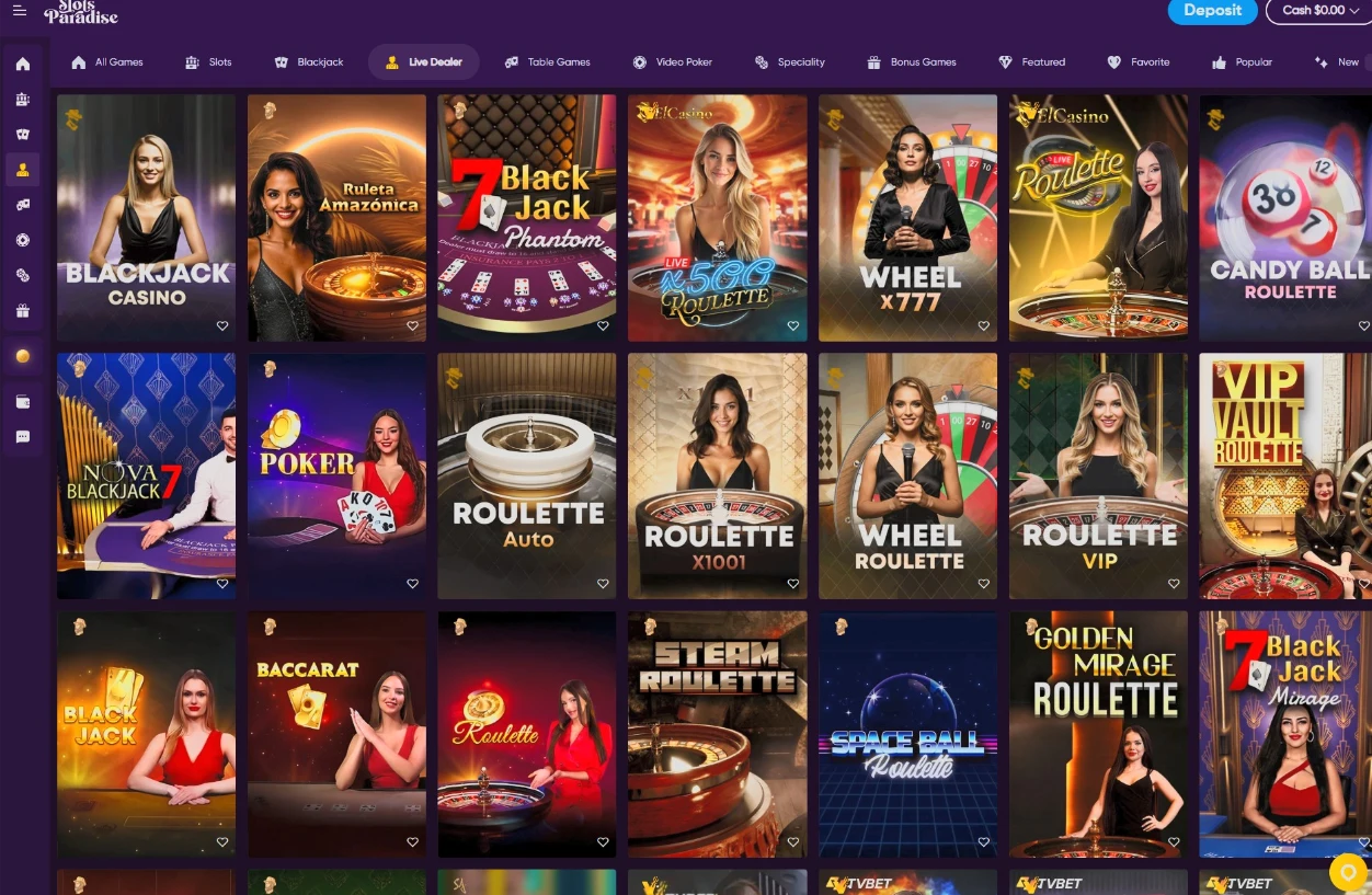 Slots Paradise Live Dealer Casino Section