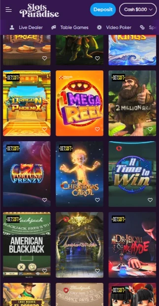 Slots Paradise Mobile Browser Interface